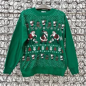Vintage 80s Nutcracker Ugly Christmas Sweatshirt Puff Print Santa Design Green M
